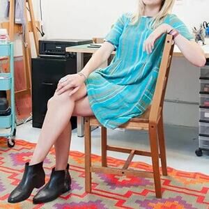 Anthropologie Ace & Jig Artisan Dress in Mineral Teal Knit Embroidered